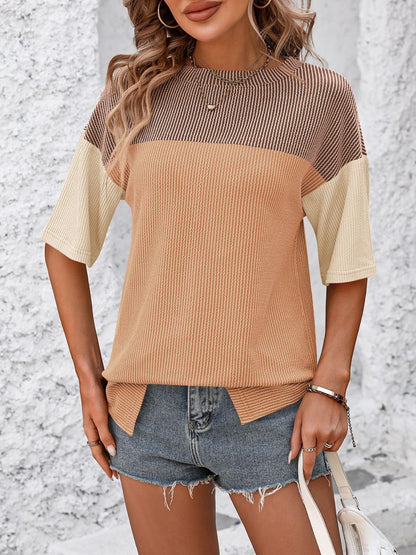 Color Block Round Neck Half Sleeve T-Shirt