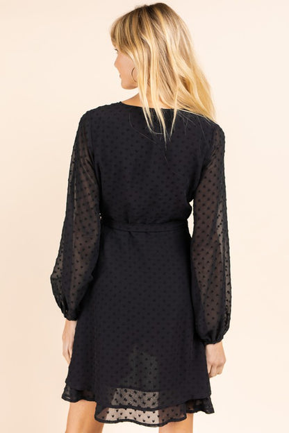 Long Sleeve Double Layer Wrap Dress