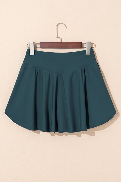 Sea Green Solid Pocketed Crossover High Waist Swim Skort