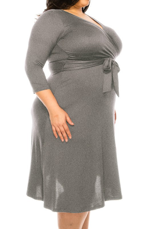 Plus size, solid faux wrap dress