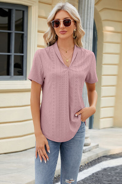 Eyelet Short Sleeve Blouse