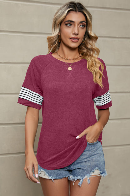 Striped Round Neck Short Sleeve T-Shirt