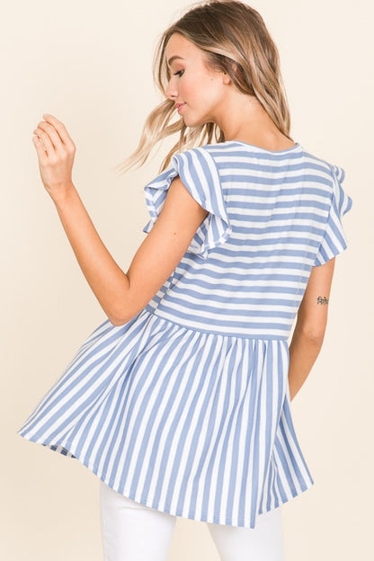 BOMBOM Striped Round Neck Blouse