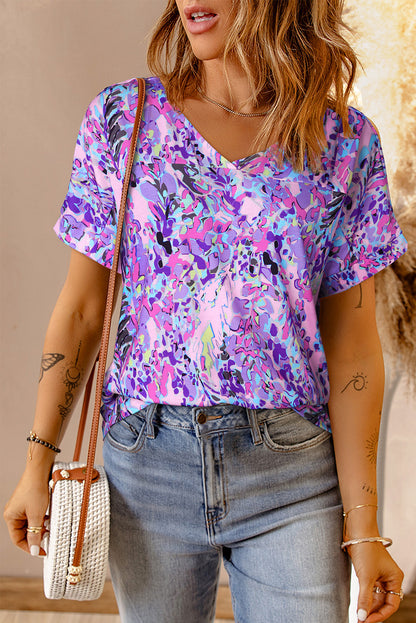 Pink Loose Painted Floral Tee