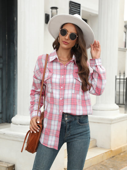 Plaid Button Up Pocketed Shirt