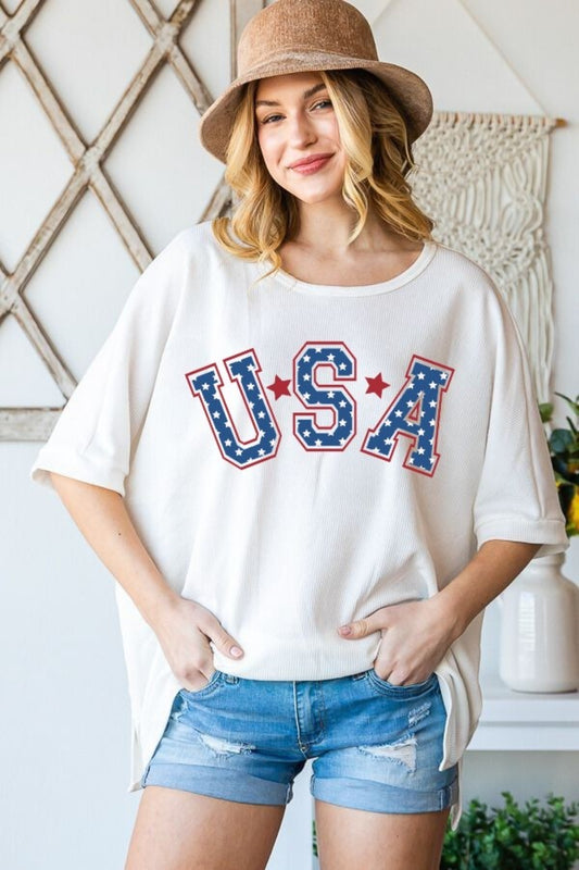 HOPELY USA Graphic Round Neck T-Shirt