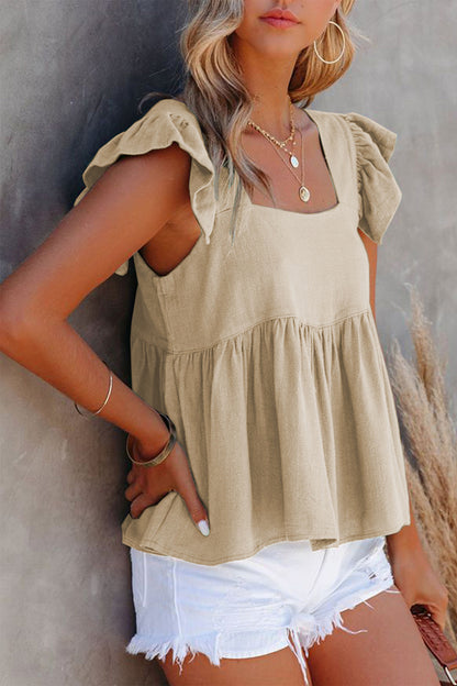 Full Size Ruffled Square Neck Cap Sleeve Blouse