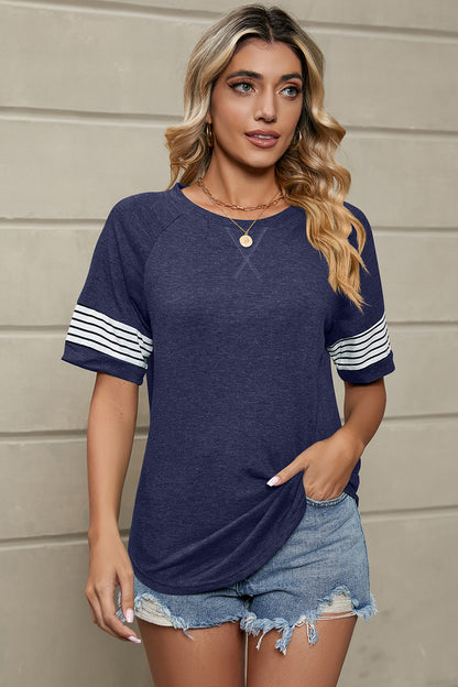 Striped Round Neck Short Sleeve T-Shirt