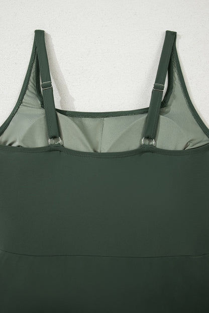 Mist Green Side Tied Waist Square Neck Adjustable Straps A-line One Piece Swim Dress