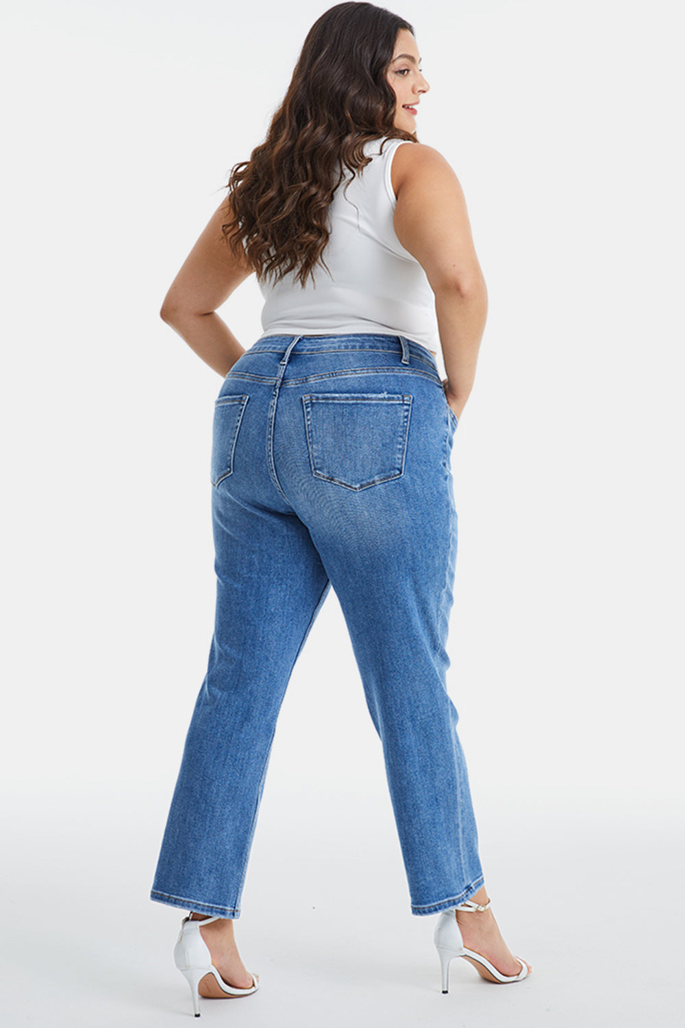 BAYEAS Full Size High Waist Raw Hem Straight Jeans