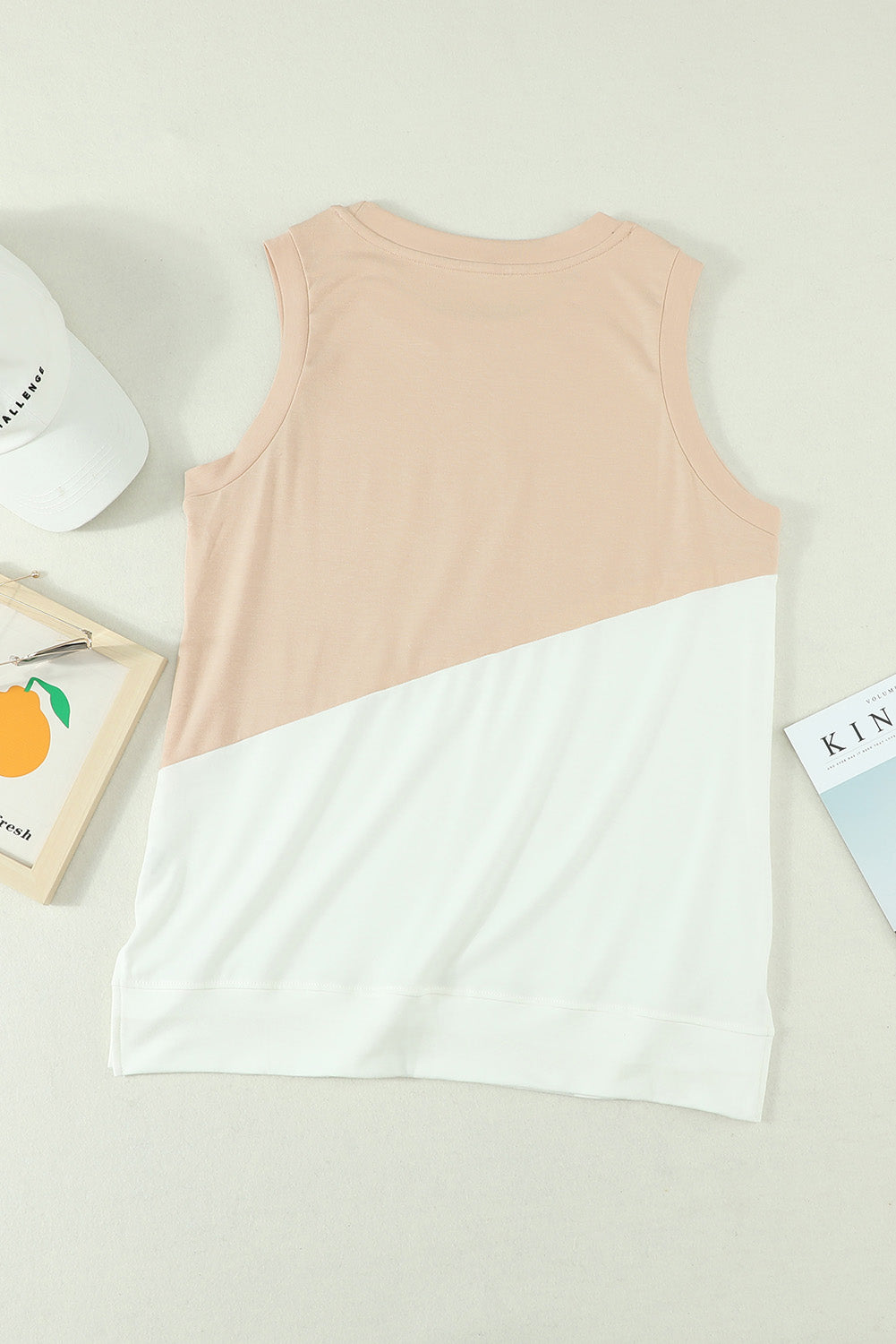 Apricot Crew Neck Colorblock Tank Top