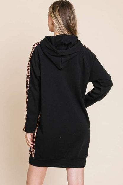 Culture Code Drawstring Leopard Long Sleeve Hooded Dress