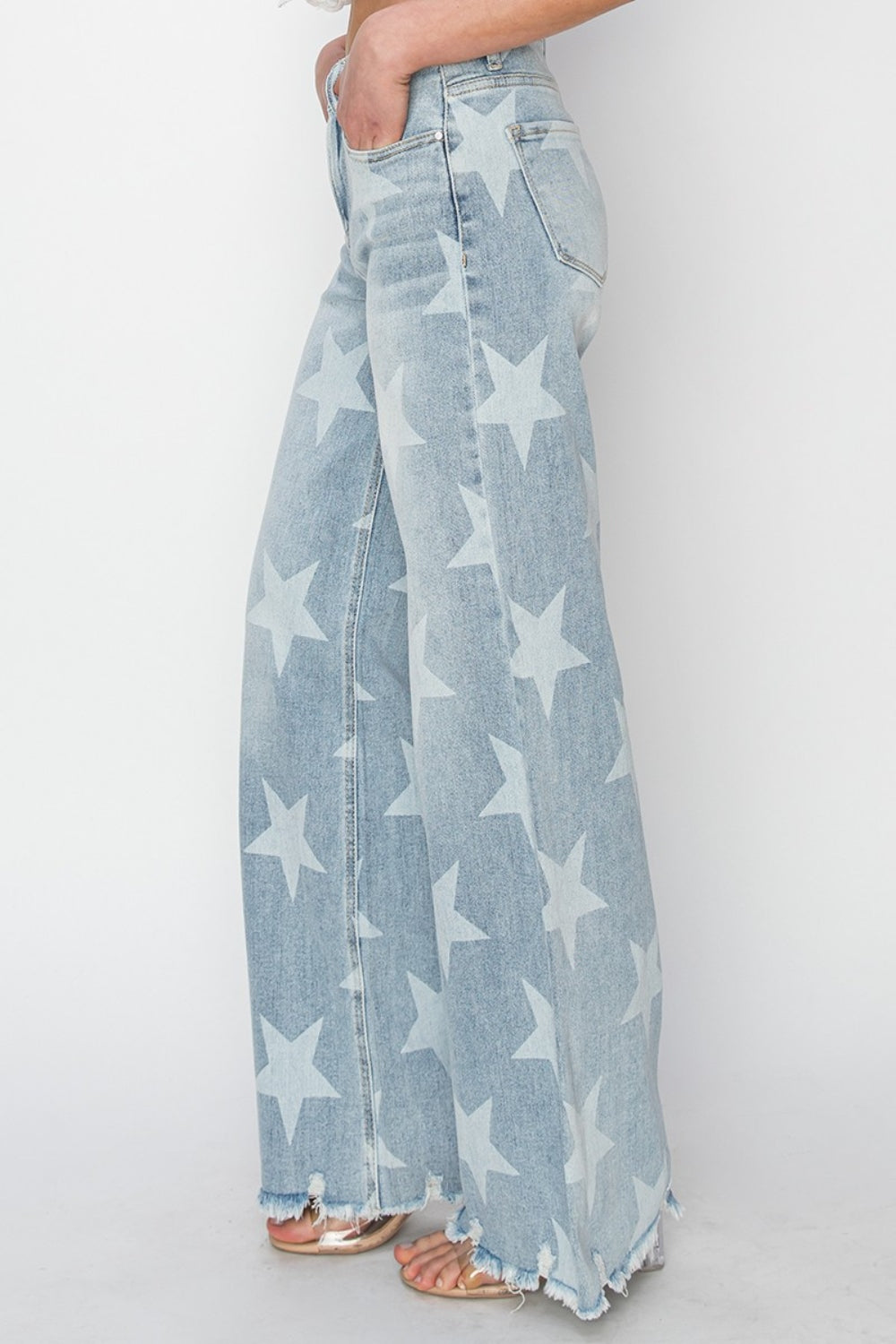 RISEN Full Size Raw Hem Star Wide Leg Jeans