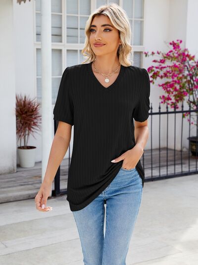 V-Neck Short Sleeve Blouse