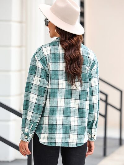 Plaid Collared Neck Button Up Jacket