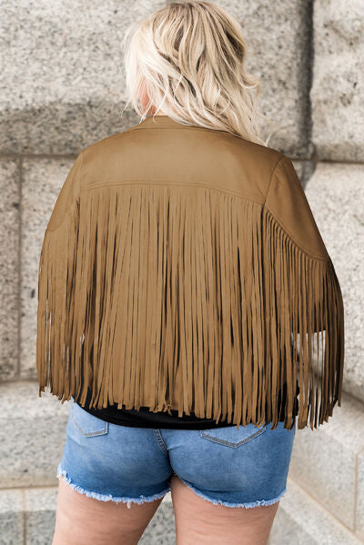 Plus Size Fringe Open Front Jacket