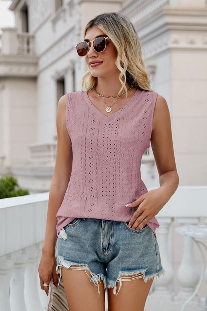 Eyelet V-Neck Tank