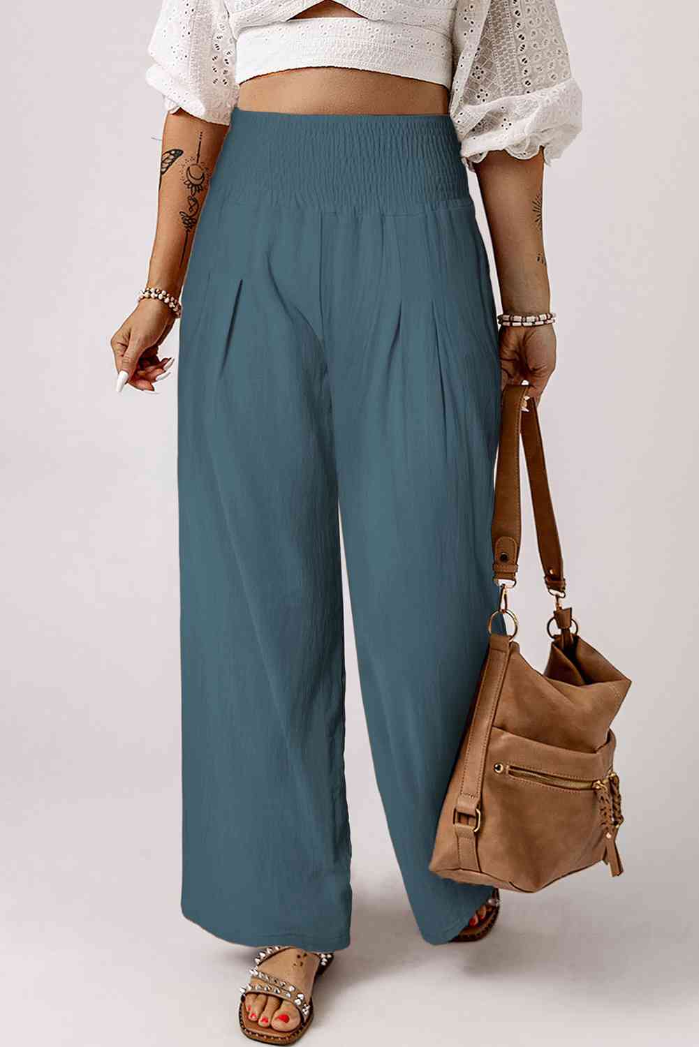 Smocked High Waist Wide Leg Pants