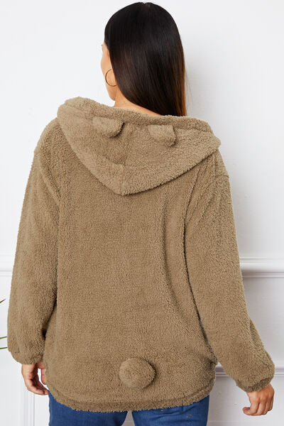 Zip Up Pocketed Hooded Outerwear