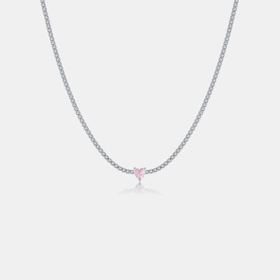 Inlaid Zircon Heart 925 Sterling Silver Necklace