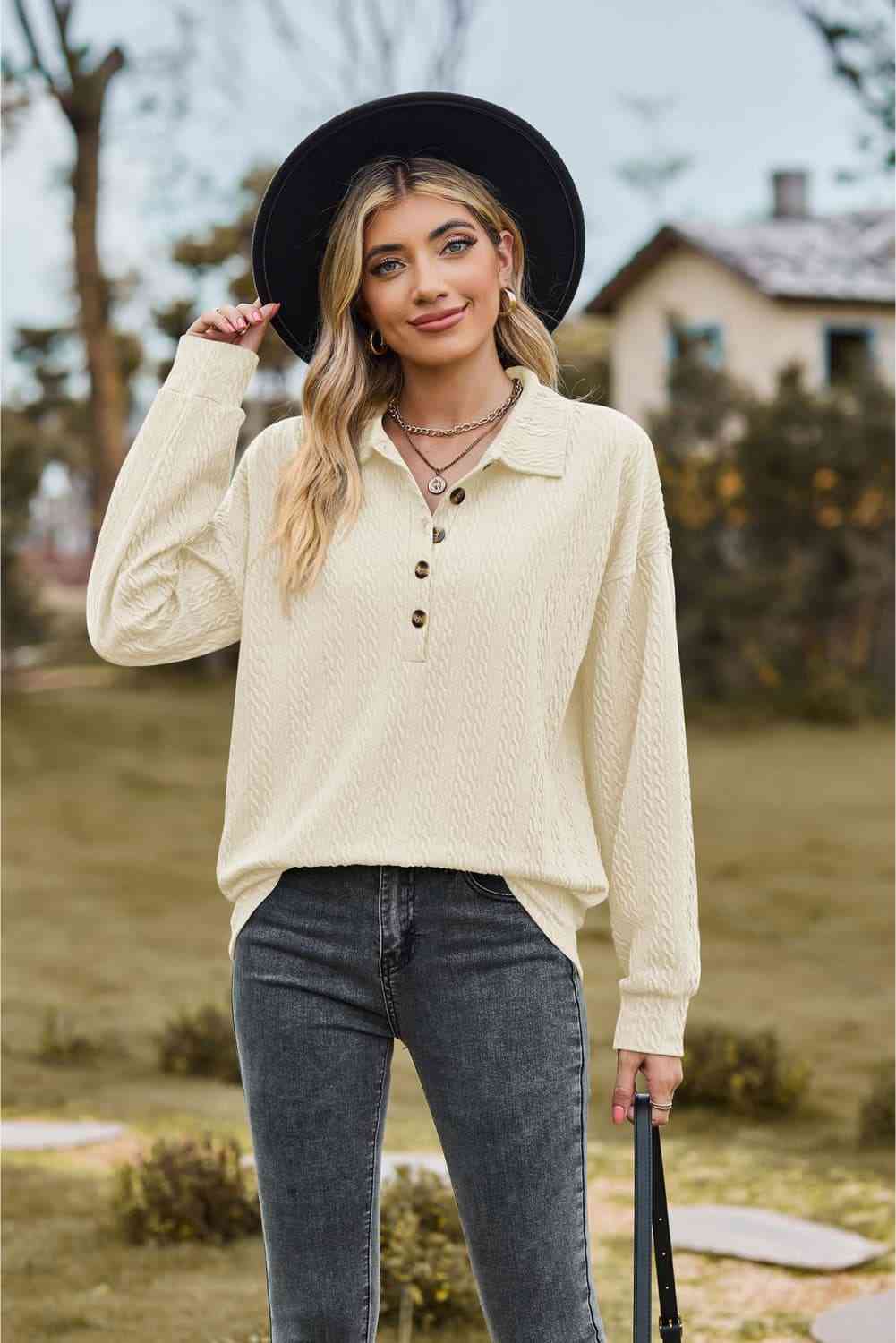 Collared Neck Long Sleeve Blouse