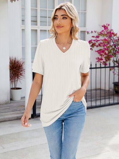 V-Neck Short Sleeve Blouse