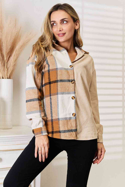 Double Take Plaid Print Dropped Shoulder Shirt