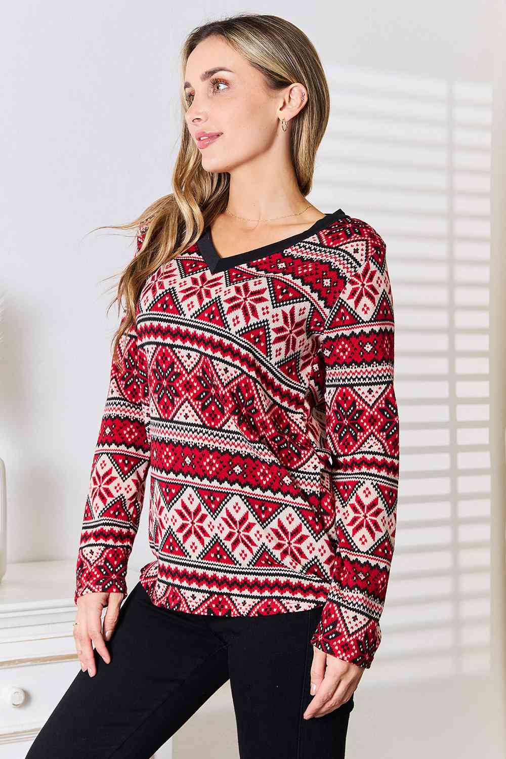 Heimish Full Size Snowflake Print Long Sleeve Top