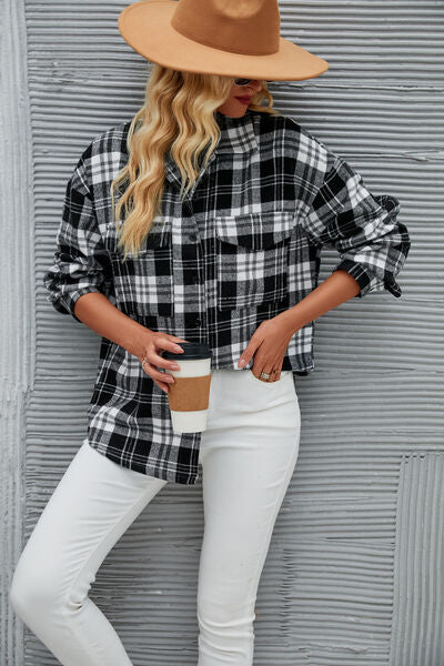 Plaid Button Up Dropped Shoulder Shirt