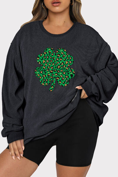 Plus Size Lucky Clover Dropped Shoulder Sweatshirt