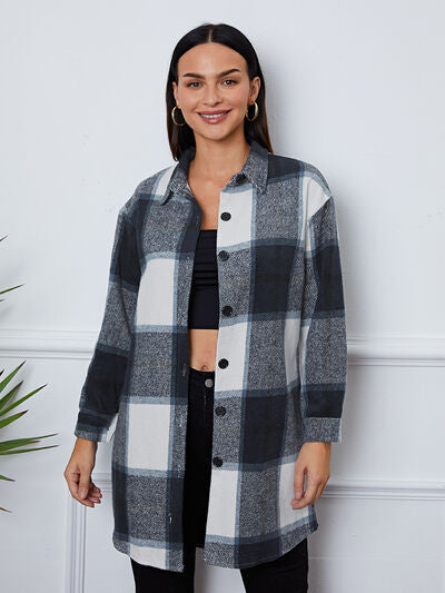 Plaid Button Up Collared Neck Outerwear