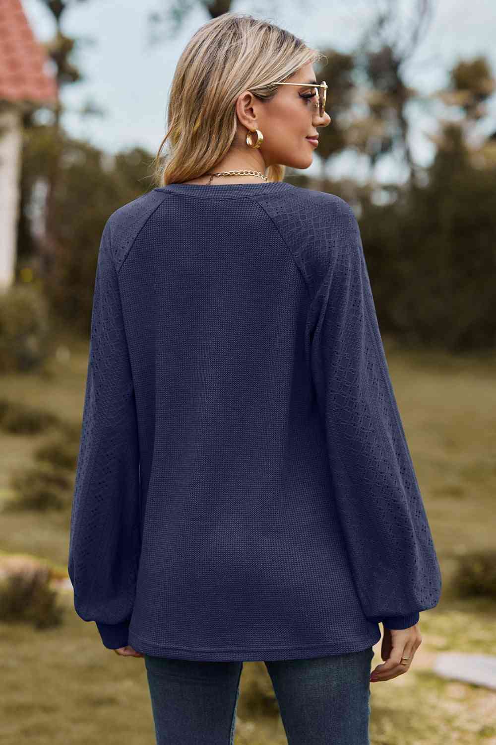 Notched Neck Raglan Sleeve Blouse