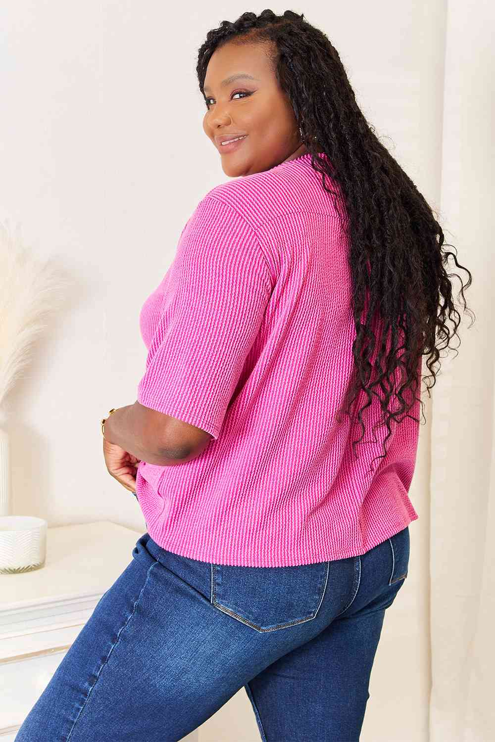 Sew In Love Full Size Ribbed V-Neck Short Sleeve Top