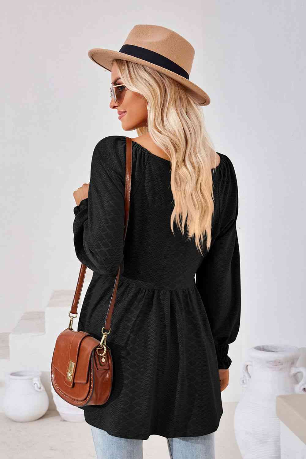 V-Neck Lantern Sleeve Blouse