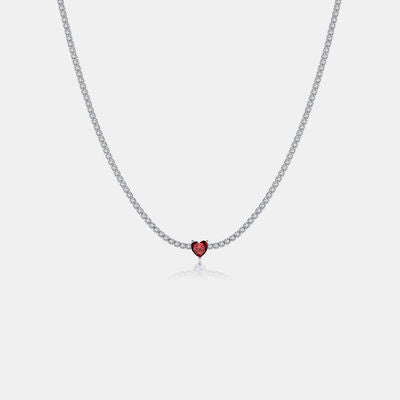 Inlaid Zircon Heart 925 Sterling Silver Necklace