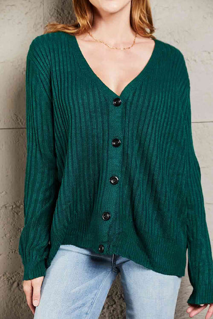 Double Take Button Down Rib-Knit Cardigan