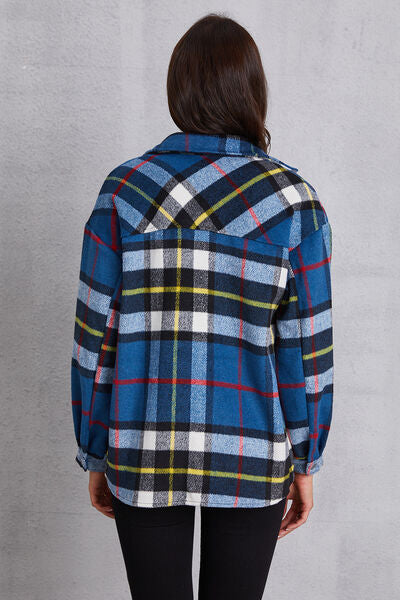 Plaid Button Up Dropped Shoulder Jacket