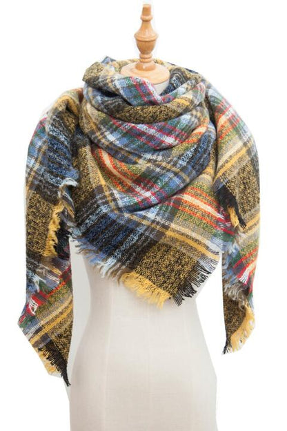 Plaid Raw Hem Polyester Scarf