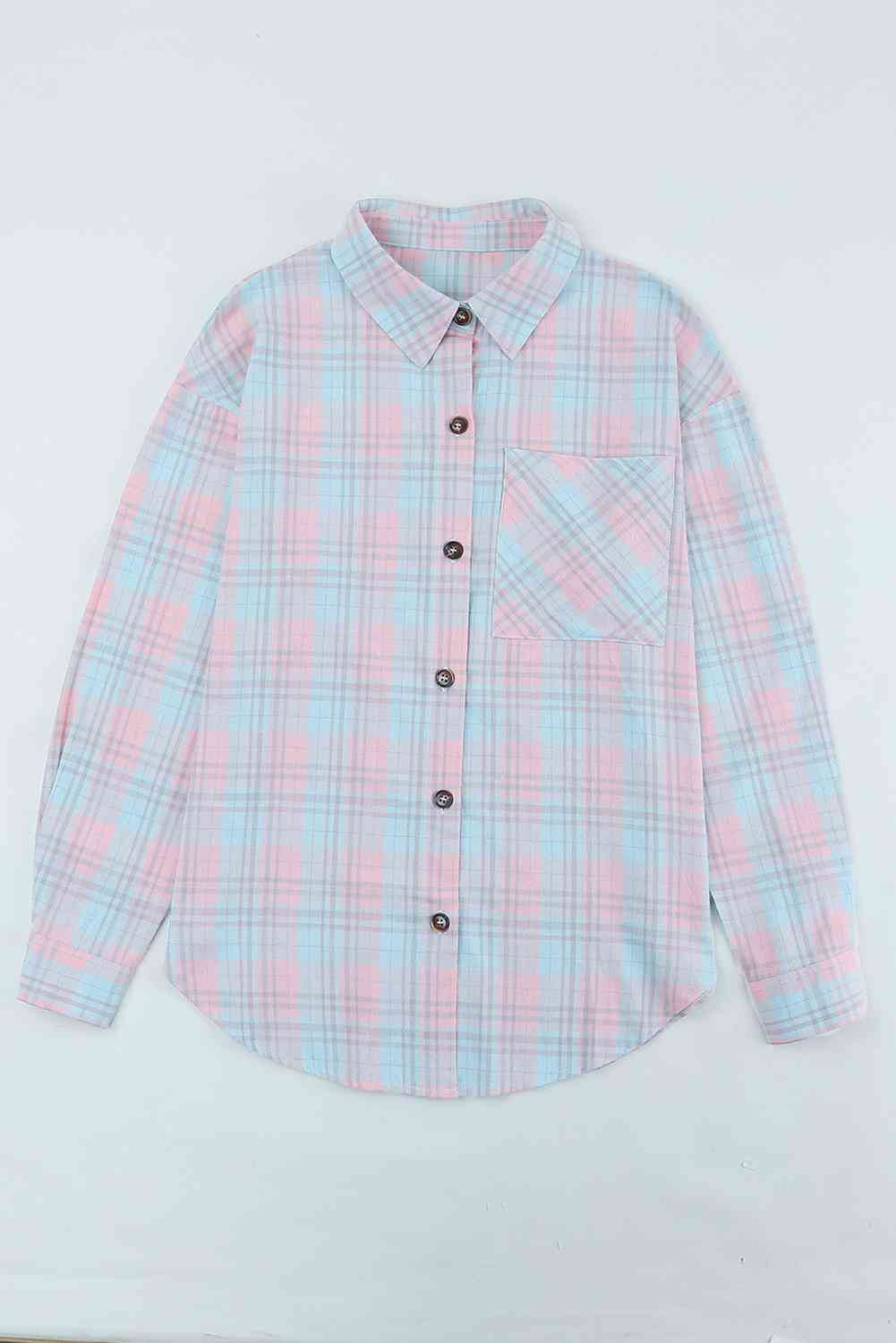 Plaid Button-Up Dropped Shoulder Shirt