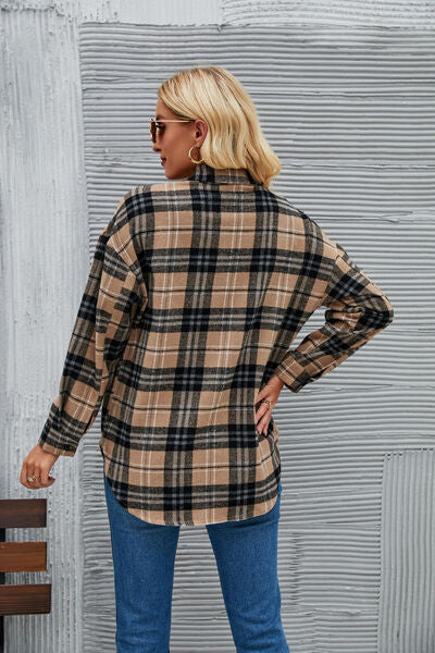 Plaid Button Up Dropped Shoulder Shirt