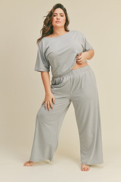 Kimberly C Full Size Short Sleeve Cropped Top and Wide Leg Pants Set