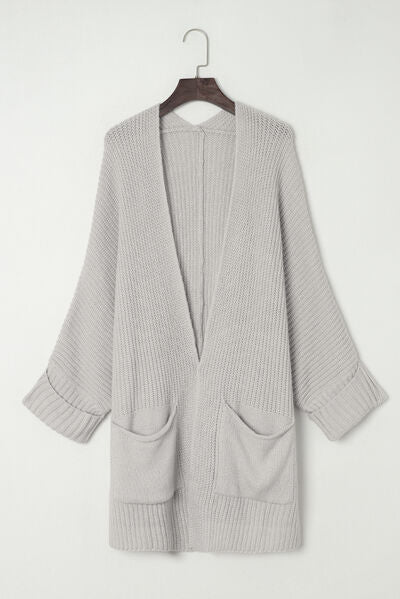 Waffle-Knit Long Sleeve Cardigan with Pocket