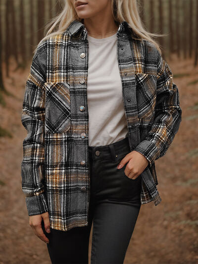 Plaid Snap Down Long Sleeve Shacket