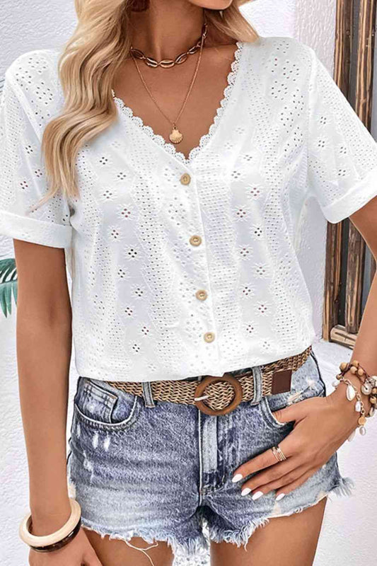 Eyelet Short Sleeve Double-Sided Shirt