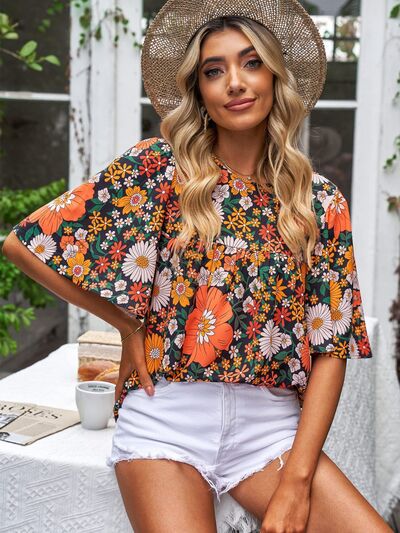 Printed Round Neck Half Sleeve Blouse