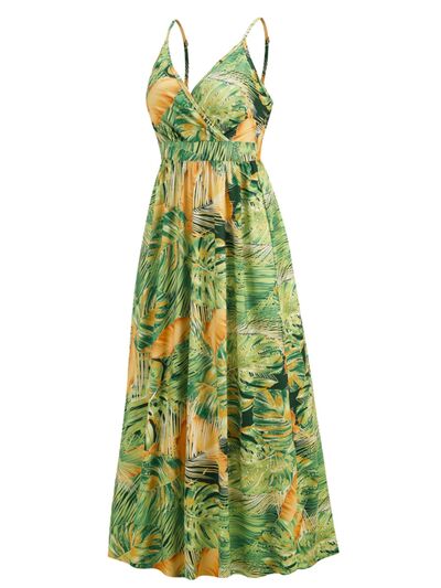 Printed Surplice Spaghetti Strap Dress