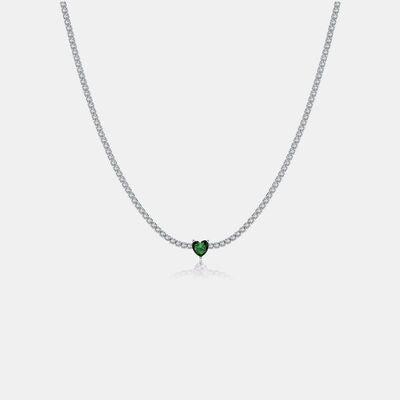 Inlaid Zircon Heart 925 Sterling Silver Necklace