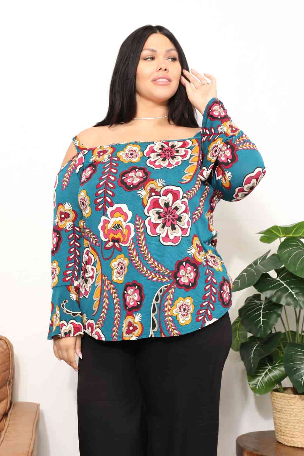 Sew In Love Full Size Floral Cold Shoulder Blouse