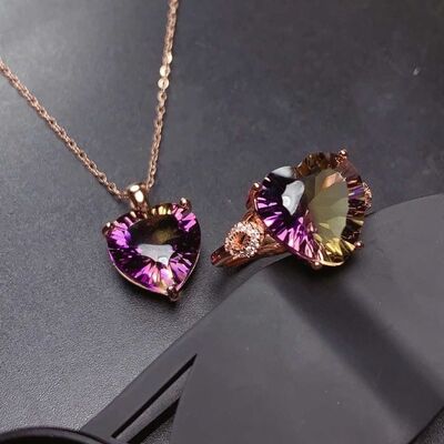 Rose Gold-Plated Artificial Gemstone Heart Pendant Necklace