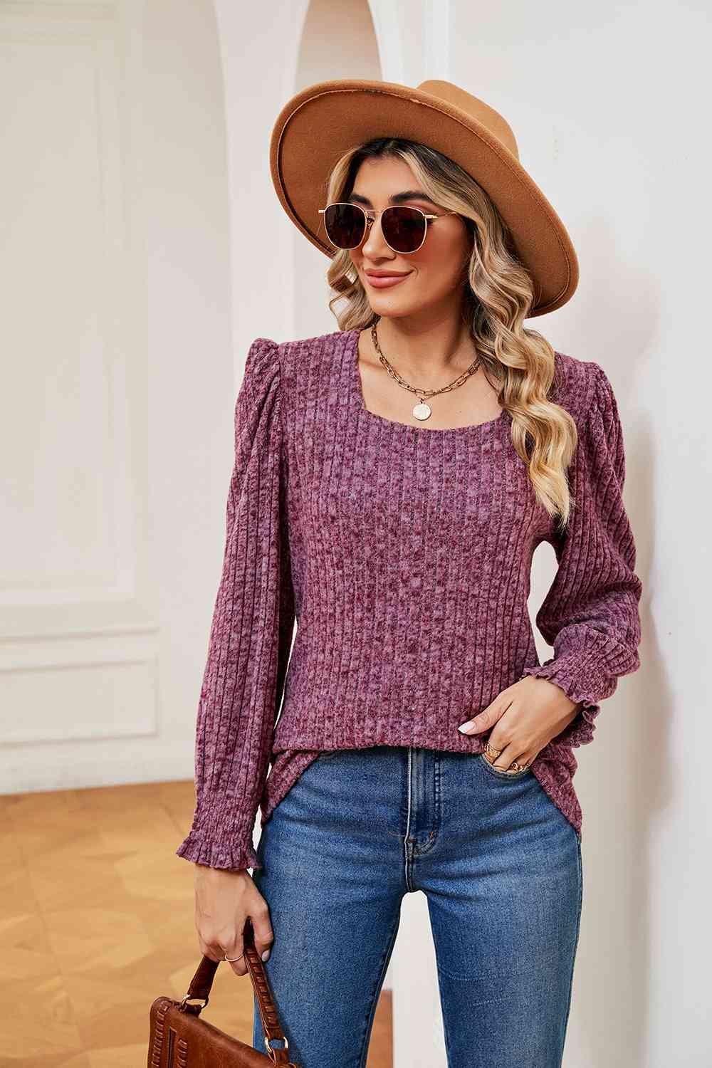 Square Neck Puff Sleeve Top